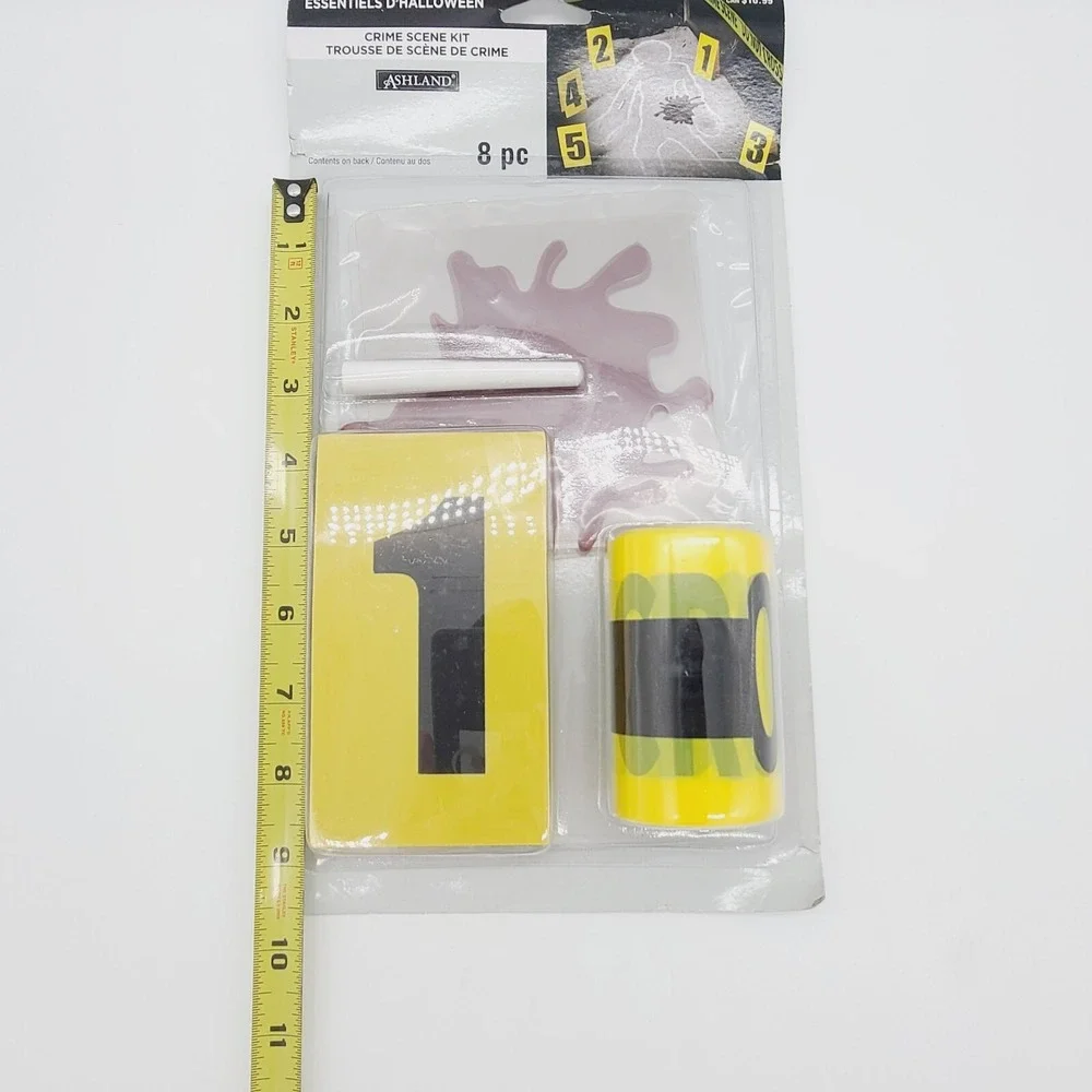Crime Scene Kit 50ft Yellow Tape 5 Evidence Markers Chalk Blood Halloween Prop